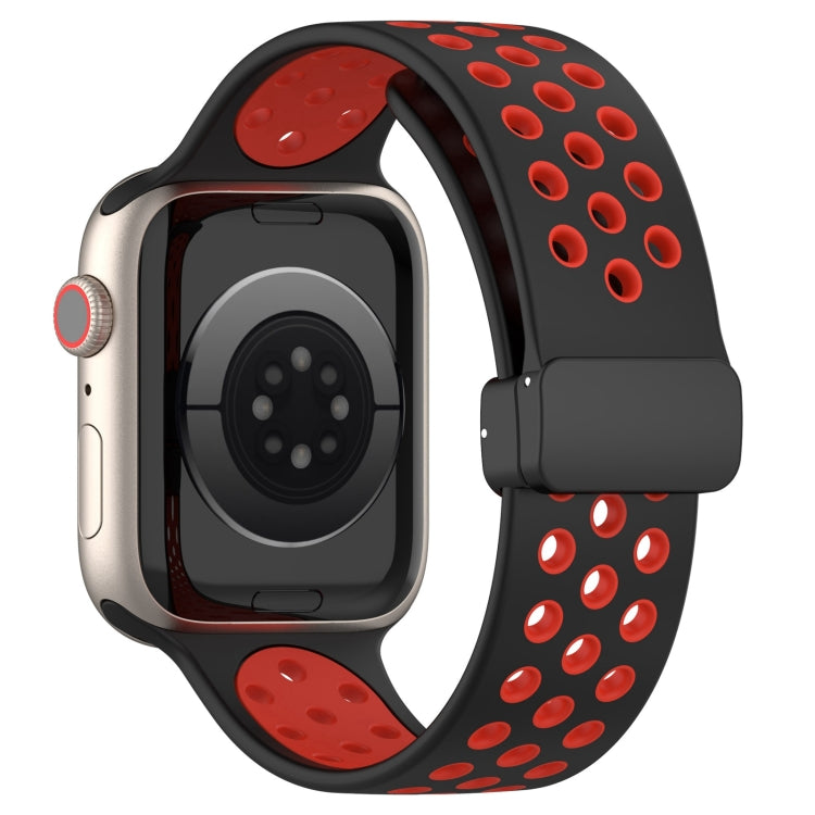 For Apple Watch 4 44mm Magnetic Buckle Silicone Watch Band(Black Red) - Watch Bands by buy2fix | Online Shopping UK | buy2fix