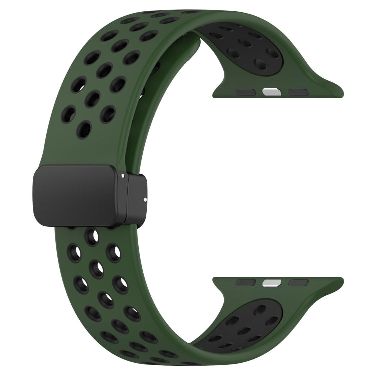 For Apple Watch 3 38mm Magnetic Buckle Silicone Watch Band(Army Green Black) - Watch Bands by buy2fix | Online Shopping UK | buy2fix