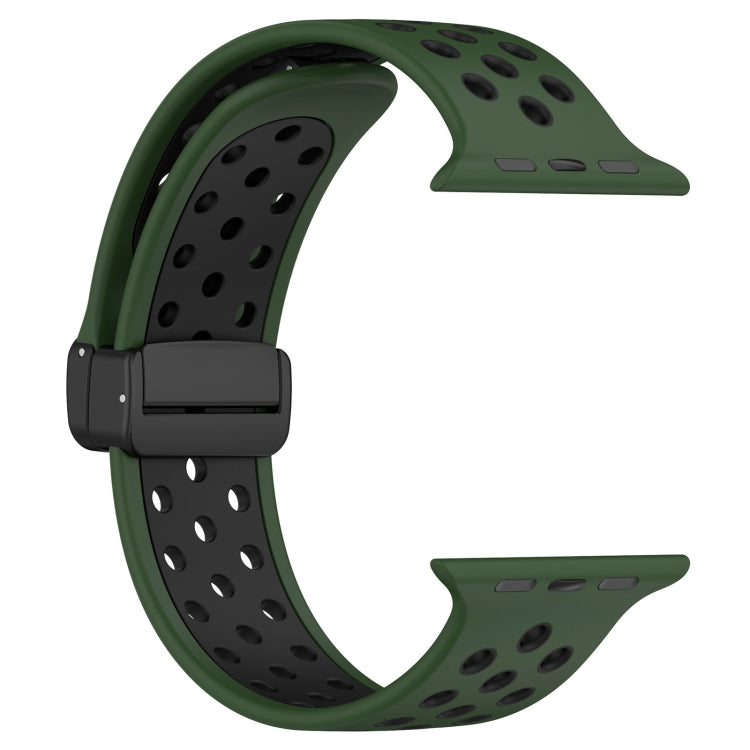 For Apple Watch 3 38mm Magnetic Buckle Silicone Watch Band(Army Green Black) - Watch Bands by buy2fix | Online Shopping UK | buy2fix