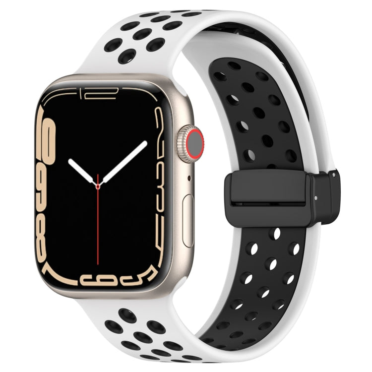 For Apple Watch 3 42mm Magnetic Buckle Silicone Watch Band(White Black) - Watch Bands by buy2fix | Online Shopping UK | buy2fix