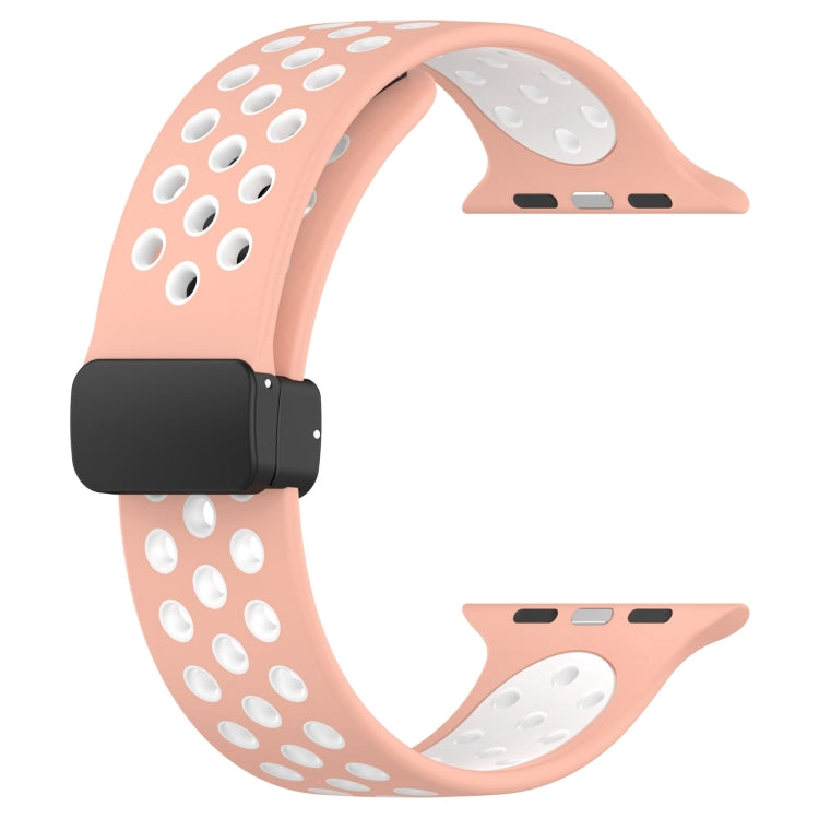 For Apple Watch 3 42mm Magnetic Buckle Silicone Watch Band(Pink White) - Watch Bands by buy2fix | Online Shopping UK | buy2fix