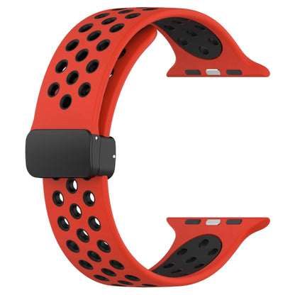 For Apple Watch 3 42mm Magnetic Buckle Silicone Watch Band(Red Black) - Watch Bands by buy2fix | Online Shopping UK | buy2fix