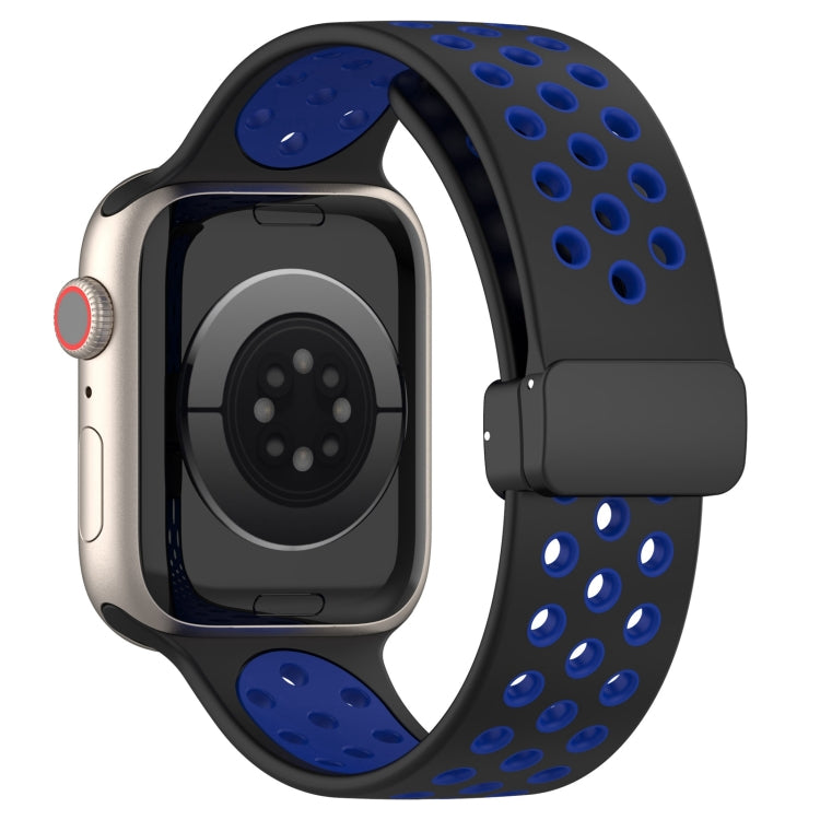 For Apple Watch 42mm Magnetic Buckle Silicone Watch Band(Black Blue) - Watch Bands by buy2fix | Online Shopping UK | buy2fix