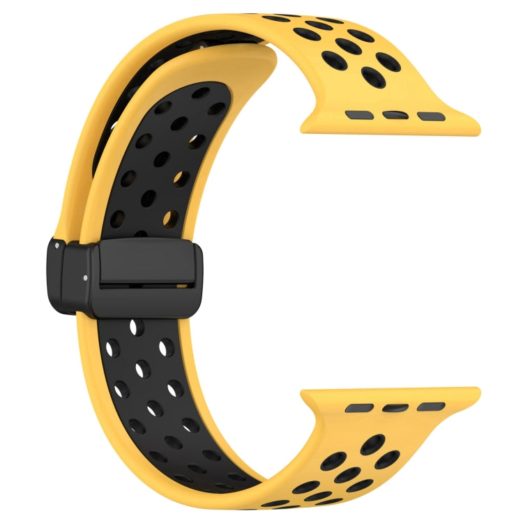 For Apple Watch 42mm Magnetic Buckle Silicone Watch Band(Yellow Black) - Watch Bands by buy2fix | Online Shopping UK | buy2fix