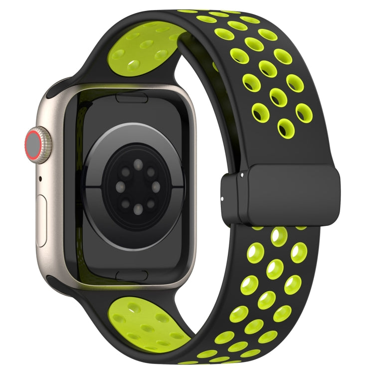 For Apple Watch 38mm Magnetic Buckle Silicone Watch Band(Black Limes) - Watch Bands by buy2fix | Online Shopping UK | buy2fix