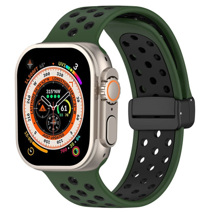 For Apple Watch SE 2023 44mm Magnetic Buckle Silicone Watch Band(Army Green Black) - Watch Bands by buy2fix | Online Shopping UK | buy2fix