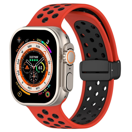 For Apple Watch SE 2023 40mm Magnetic Buckle Silicone Watch Band(Red Black) - Watch Bands by buy2fix | Online Shopping UK | buy2fix