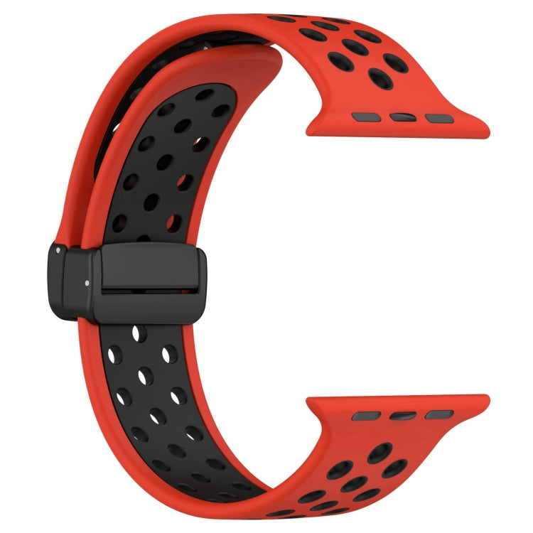 For Apple Watch Series 9 41mm Magnetic Buckle Silicone Watch Band(Red Black) - Watch Bands by buy2fix | Online Shopping UK | buy2fix