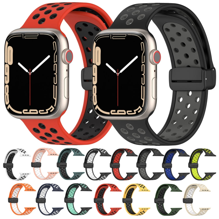 For Apple Watch Series 9 41mm Magnetic Buckle Silicone Watch Band(Red Black) - Watch Bands by buy2fix | Online Shopping UK | buy2fix