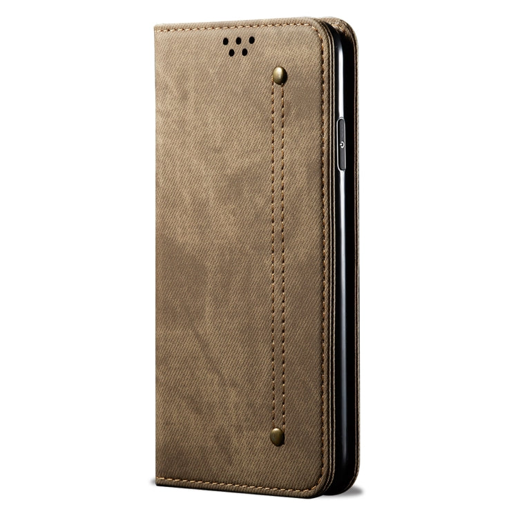 For Honor X8b 4G Global Denim Texture Flip Leather Phone Case(Khaki) - Honor Cases by buy2fix | Online Shopping UK | buy2fix