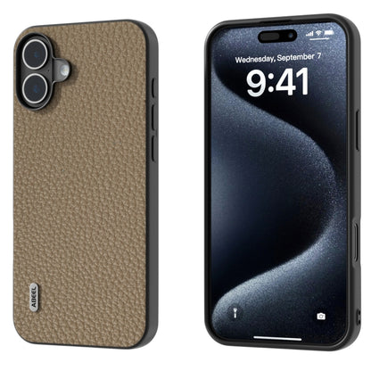 For iPhone 16 ABEEL Genuine Leather Litchi Texture Phone Case(Grey) - iPhone 16 Cases by buy2fix | Online Shopping UK | buy2fix