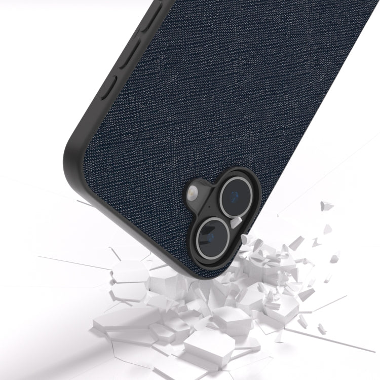 For iPhone 16 Plus ABEEL Cross Texture Genuine Leather Phone Case(Blue) - iPhone 16 Plus Cases by buy2fix | Online Shopping UK | buy2fix