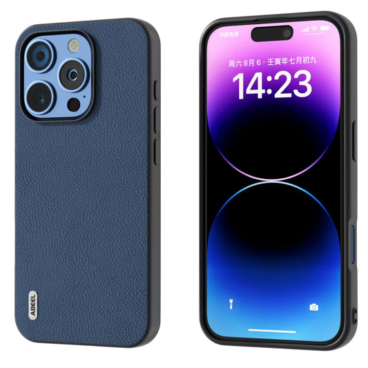 For iPhone 16 Pro Max ABEEL Genuine Leather + PC Litchi Texture Phone Case(Blue) - iPhone 16 Pro Max Cases by buy2fix | Online Shopping UK | buy2fix