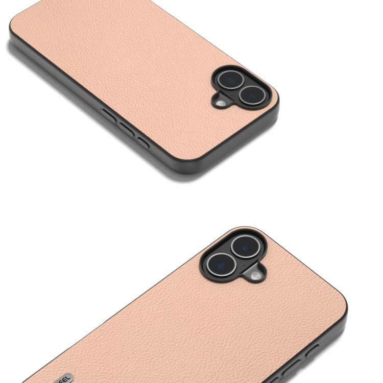 For iPhone 16 Plus ABEEL Genuine Leather + PC Litchi Texture Phone Case(Pink Gold) - iPhone 16 Plus Cases by buy2fix | Online Shopping UK | buy2fix