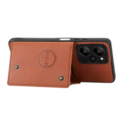 For Xiaomi Redmi Note 12R /Redmi 12 5G Double Buckle Card Slots Magnetic Phone Case(Brown) - Xiaomi Cases by buy2fix | Online Shopping UK | buy2fix