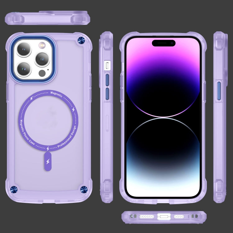 For iPhone 14 Skin Feel TPU + PC MagSafe Magnetic Phone Case(Transparent Purple) - iPhone 14 Cases by buy2fix | Online Shopping UK | buy2fix