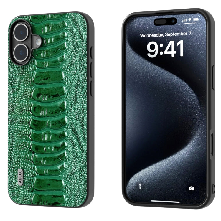 For iPhone 16 ABEEL Genuine Leather Weilai Series Phone Case(Green) - iPhone 16 Cases by buy2fix | Online Shopping UK | buy2fix