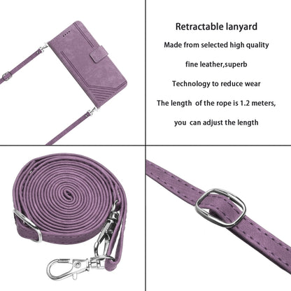 For Xiaomi Redmi K70 / K70 Pro Skin Feel Stripe Pattern Leather Phone Case with Long Lanyard(Purple) - K70 Pro Cases by buy2fix | Online Shopping UK | buy2fix