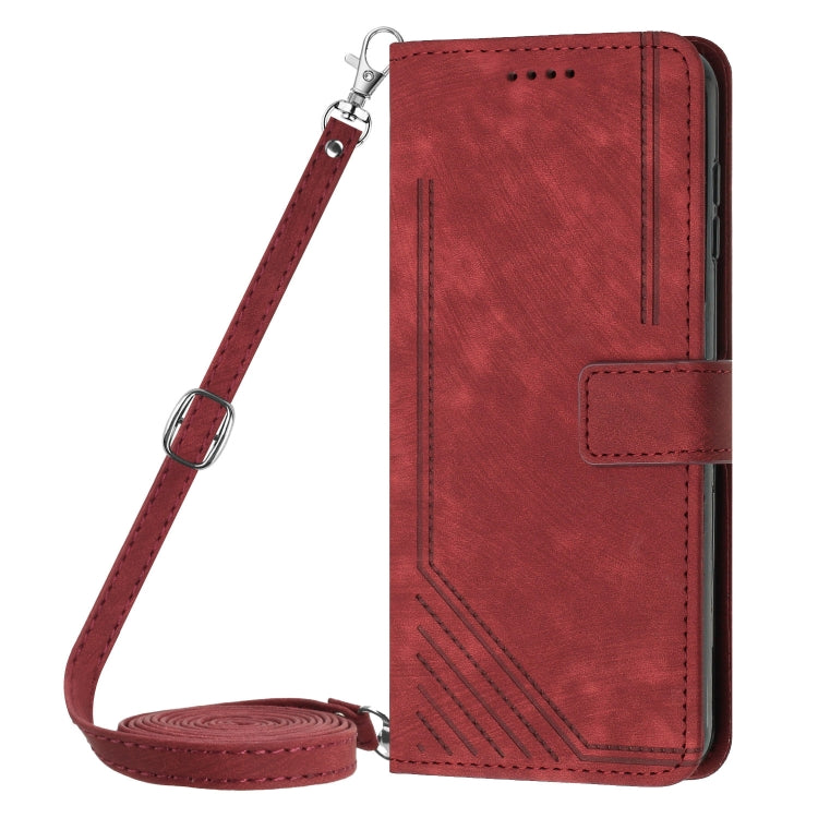 For Infinix Smart 8 Skin Feel Stripe Pattern Leather Phone Case with Lanyard(Red) - Infinix Cases by buy2fix | Online Shopping UK | buy2fix