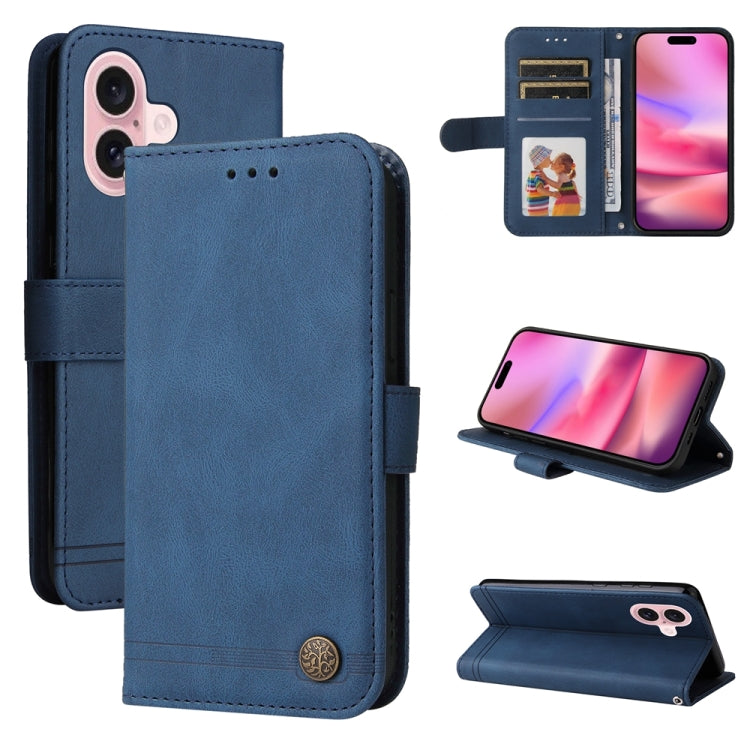 For iPhone 16 Skin Feel Life Tree Leather Phone Case(Blue) - iPhone 16 Cases by buy2fix | Online Shopping UK | buy2fix