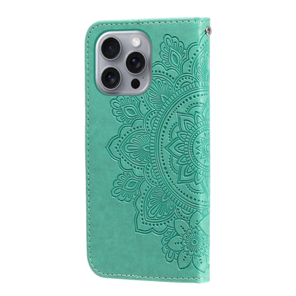 For iPhone 16 Pro Max 7-petal Flowers Embossing Leather Phone Case(Green) - iPhone 16 Pro Max Cases by buy2fix | Online Shopping UK | buy2fix