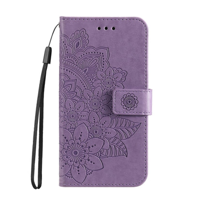 For iPhone 16 7-petal Flowers Embossing Leather Phone Case(Light Purple) - iPhone 16 Cases by buy2fix | Online Shopping UK | buy2fix