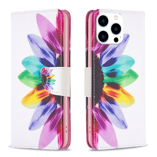 For iPhone 16 Pro Colored Drawing Pattern Leather Phone Case(Sun Flower) - iPhone 16 Pro Cases by buy2fix | Online Shopping UK | buy2fix