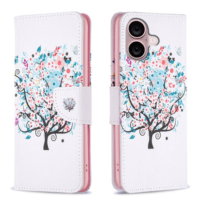 For iPhone 16 Colored Drawing Pattern Leather Phone Case(Tree) - iPhone 16 Cases by buy2fix | Online Shopping UK | buy2fix