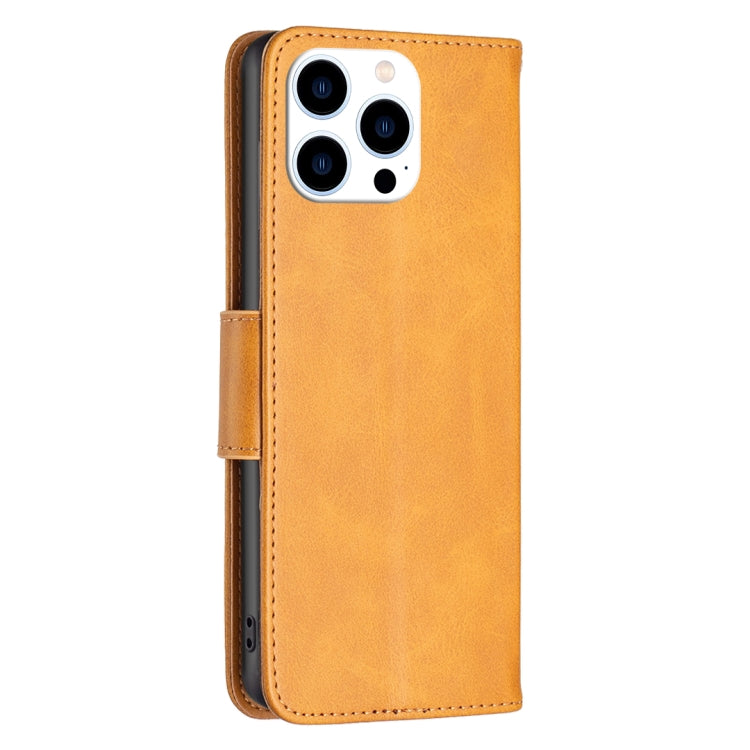 For iPhone 16 Pro Max Lambskin Texture Pure Color Flip Leather Phone Case(Yellow) - iPhone 16 Pro Max Cases by buy2fix | Online Shopping UK | buy2fix