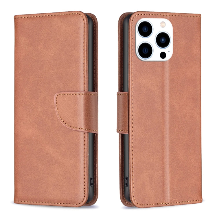 For iPhone 16 Pro Lambskin Texture Pure Color Flip Leather Phone Case(Brown) - iPhone 16 Pro Cases by buy2fix | Online Shopping UK | buy2fix