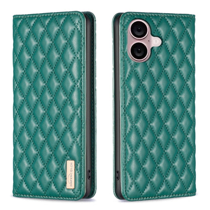 For iPhone 16 Diamond Lattice Magnetic Leather Flip Phone Case(Green) - iPhone 16 Cases by buy2fix | Online Shopping UK | buy2fix