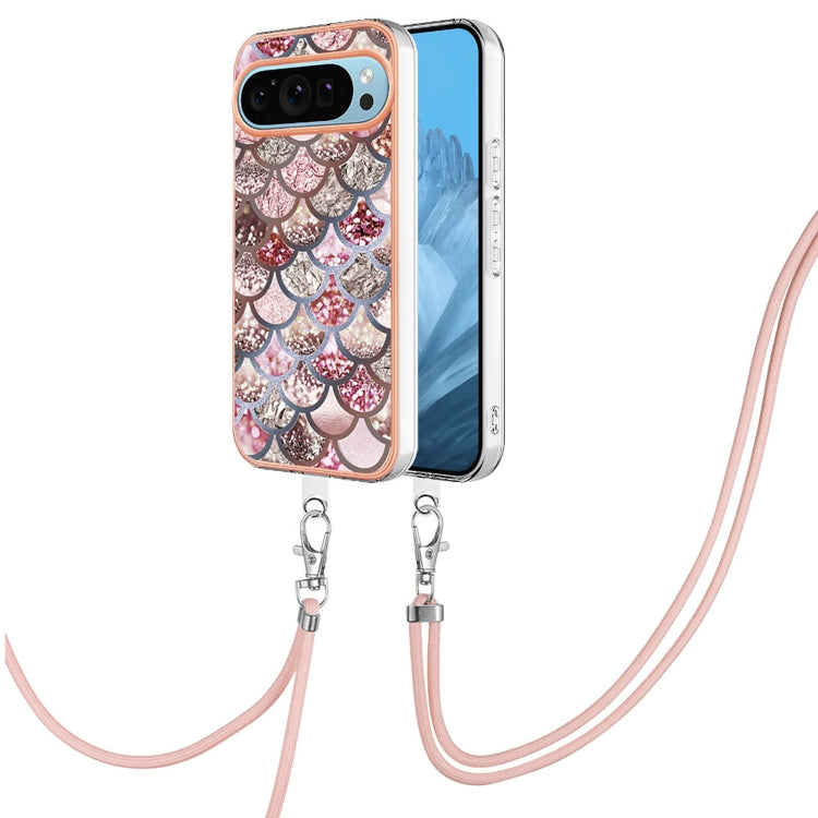 For Google Pixel 9 / 9 Pro Electroplating IMD TPU Phone Case with Lanyard(Pink Scales) - Google Cases by buy2fix | Online Shopping UK | buy2fix