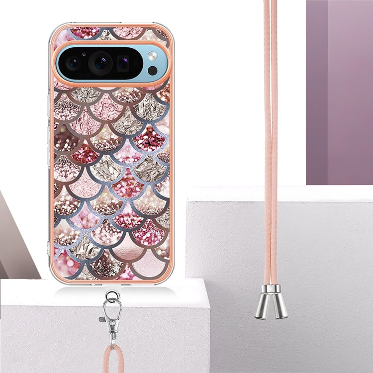 For Google Pixel 9 / 9 Pro Electroplating IMD TPU Phone Case with Lanyard(Pink Scales) - Google Cases by buy2fix | Online Shopping UK | buy2fix