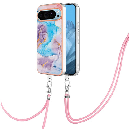 For Google Pixel 9 / 9 Pro Electroplating IMD TPU Phone Case with Lanyard(Blue Marble) - Google Cases by buy2fix | Online Shopping UK | buy2fix