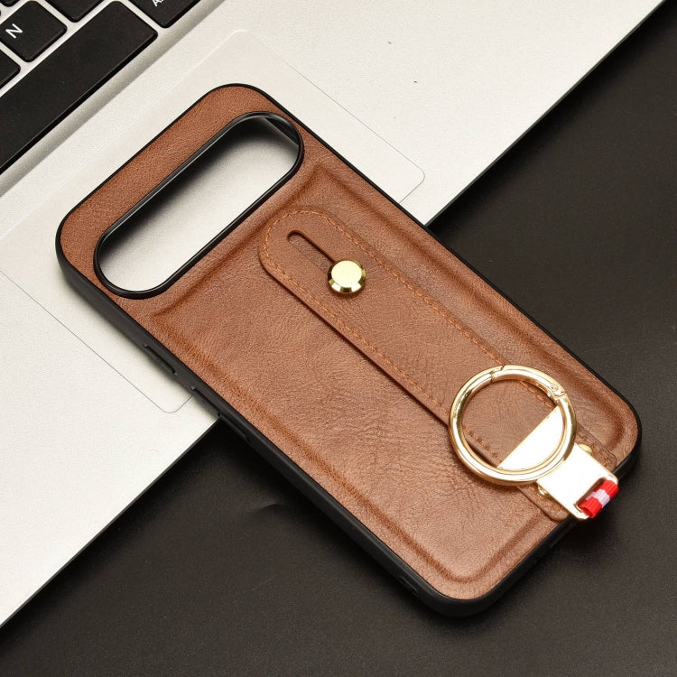 For Google Pixel 9 Pro XL Wristband Leather Back Phone Case(Brown) - Google Cases by buy2fix | Online Shopping UK | buy2fix