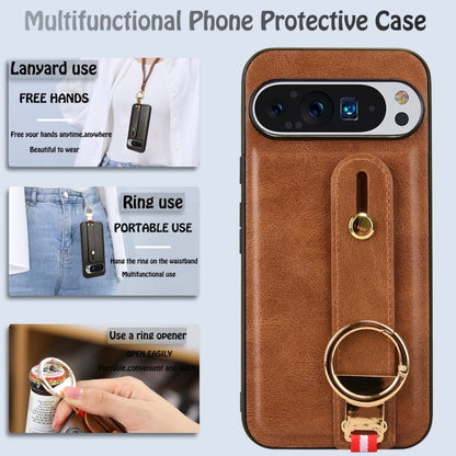 For Google Pixel 9 Pro XL Wristband Leather Back Phone Case(Brown) - Google Cases by buy2fix | Online Shopping UK | buy2fix