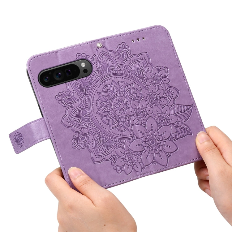 For Google Pixel 9 Pro 7-petal Flowers Embossing Leather Phone Case(Light Purple) - Google Cases by buy2fix | Online Shopping UK | buy2fix