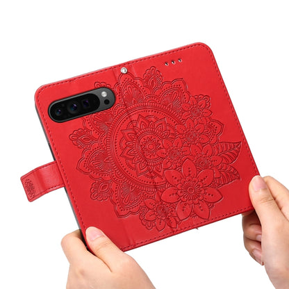 For Google Pixel 9 Pro 7-petal Flowers Embossing Leather Phone Case(Red) - Google Cases by buy2fix | Online Shopping UK | buy2fix