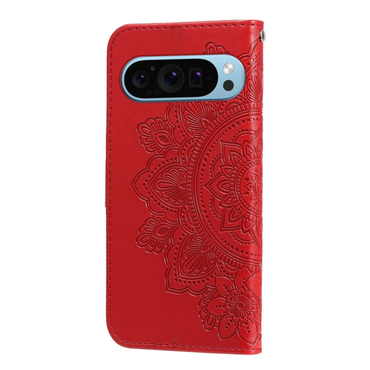 For Google Pixel 9 7-petal Flowers Embossing Leather Phone Case(Red) - Google Cases by buy2fix | Online Shopping UK | buy2fix