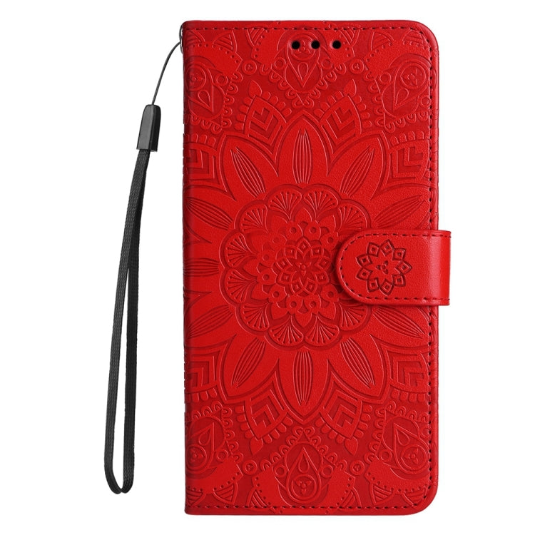 For Google Pixel 9 Embossed Sunflower Leather Phone Case(Red) - Google Cases by buy2fix | Online Shopping UK | buy2fix