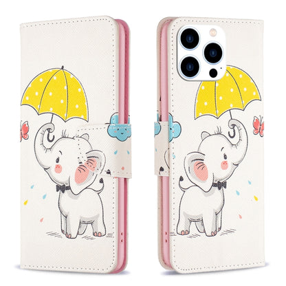 For iPhone 16 Pro Max Colored Drawing Pattern Flip Leather Phone Case(Umbrella Elephant) - iPhone 16 Pro Max Cases by buy2fix | Online Shopping UK | buy2fix