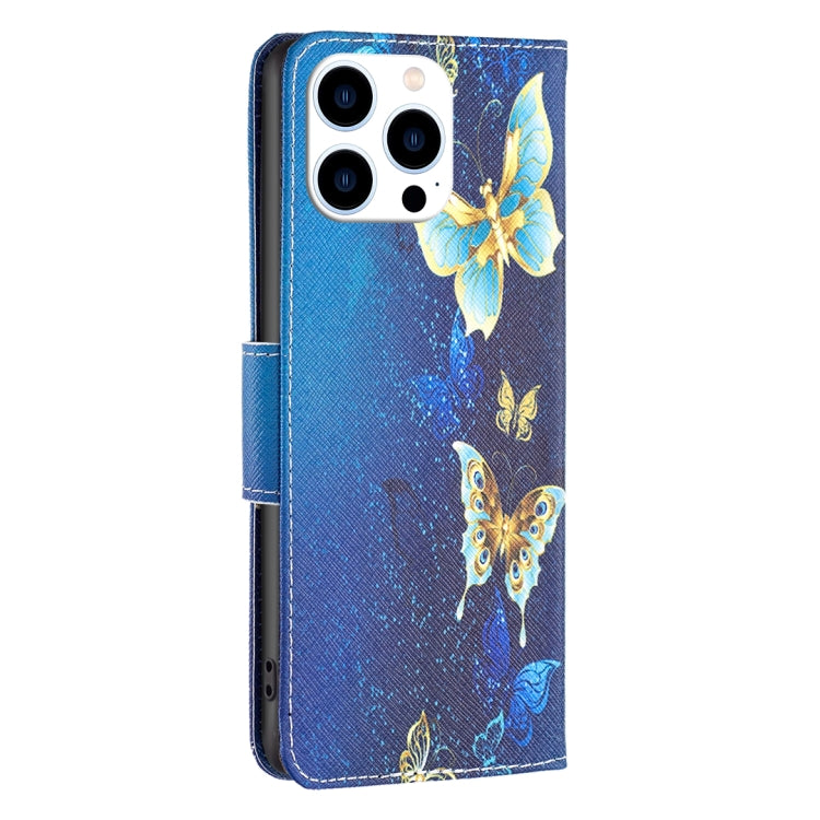 For iPhone 16 Pro Colored Drawing Pattern Flip Leather Phone Case(Gold Butterfly) - iPhone 16 Pro Cases by buy2fix | Online Shopping UK | buy2fix