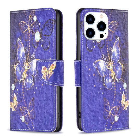 For iPhone 16 Pro Colored Drawing Pattern Flip Leather Phone Case(Purple Butterfly) - iPhone 16 Pro Cases by buy2fix | Online Shopping UK | buy2fix