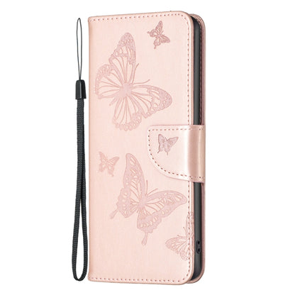 For iPhone 16 Pro Embossing Two Butterflies Pattern Leather Phone Case(Rose Gold) - iPhone 16 Pro Cases by buy2fix | Online Shopping UK | buy2fix