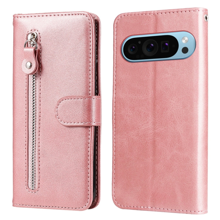 For Google Pixel 9 Fashion Calf Texture Zipper Leather Phone Case(Rose Gold) - Google Cases by buy2fix | Online Shopping UK | buy2fix