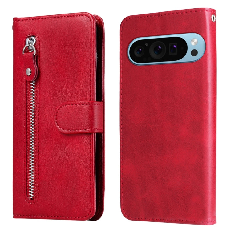 For Google Pixel 9 Fashion Calf Texture Zipper Leather Phone Case(Red) - Google Cases by buy2fix | Online Shopping UK | buy2fix