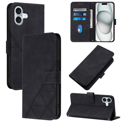 For iPhone 16 Plus Crossbody 3D Embossed Flip Leather Phone Case(Black) - iPhone 16 Plus Cases by buy2fix | Online Shopping UK | buy2fix