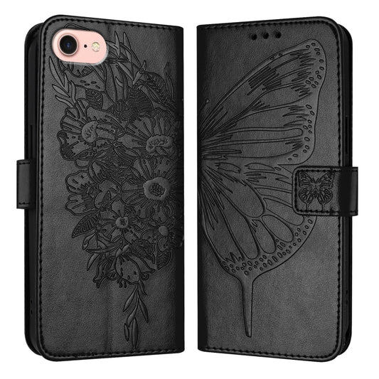 For iPhone SE 2024 Embossed Butterfly Leather Phone Case(Black) - More iPhone Cases by buy2fix | Online Shopping UK | buy2fix