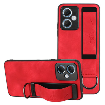 For Xiaomi Redmi Note 12 4G Global Wristband Holder Leather Back Phone Case(Red) - Xiaomi Cases by buy2fix | Online Shopping UK | buy2fix