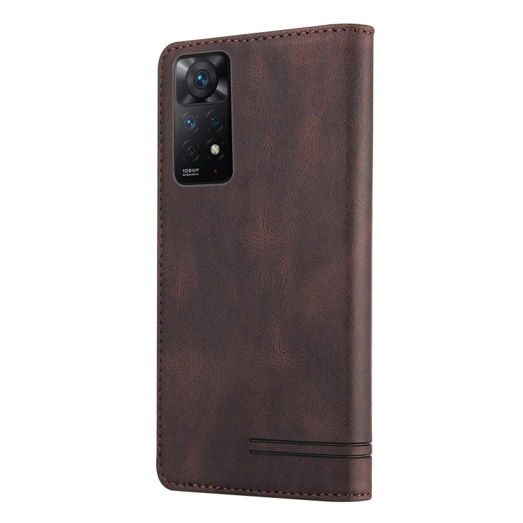 For Xiaomi Redmi Note 12 Pro 4G Global Skin Feel Anti-theft Brush Horizontal Flip Leather Case with Holder(Brown) - Xiaomi Cases by buy2fix | Online Shopping UK | buy2fix